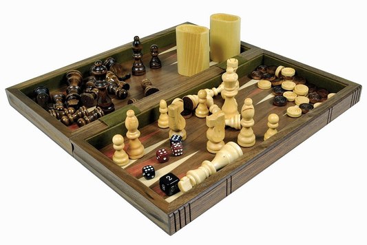 Walnut Book Style 13" 3 in 1 Game Set