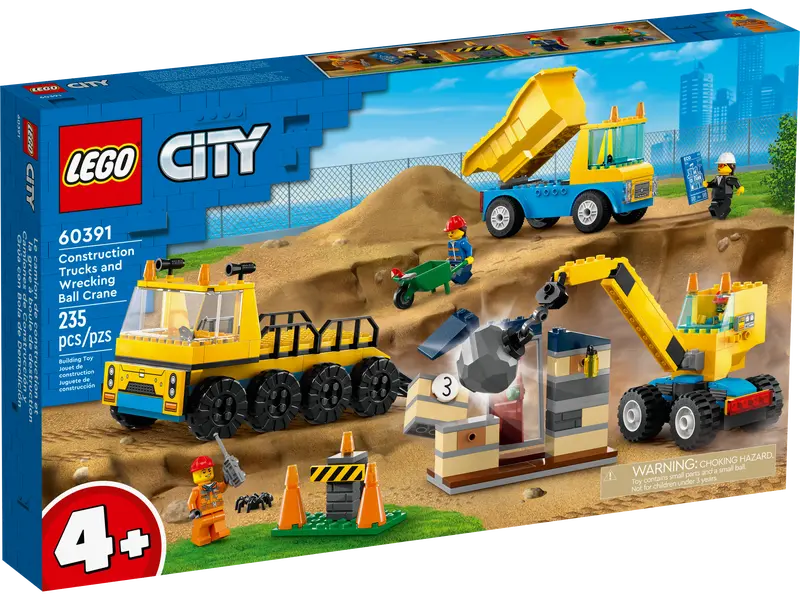 City Construction Trucks and Wrecking Ball Crane