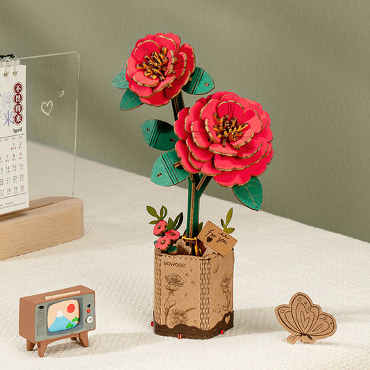 Wooden Bloom Craft Red Camellia