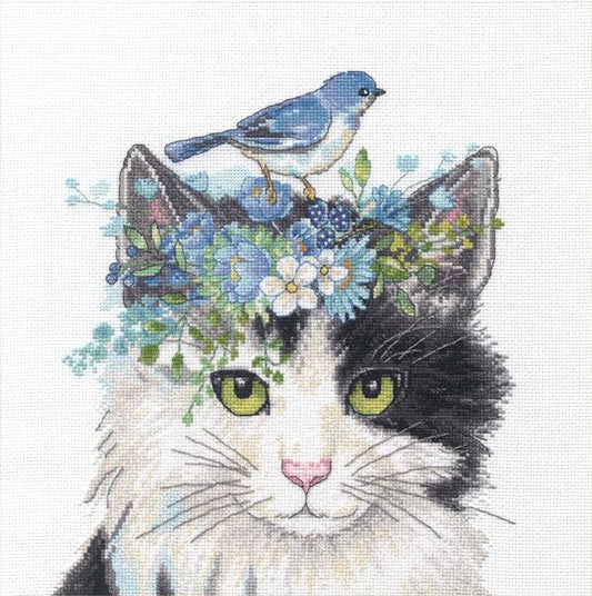 Floral Crown Cat Cross Stitch Kit 11X11"