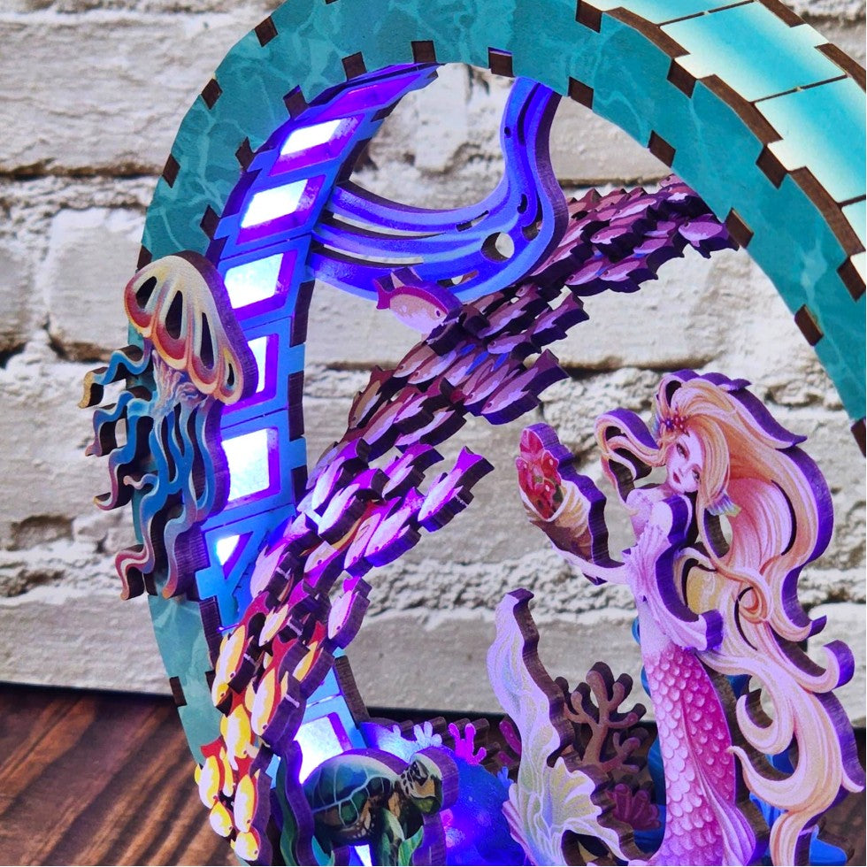 Mermaid Wooden Led Lamp