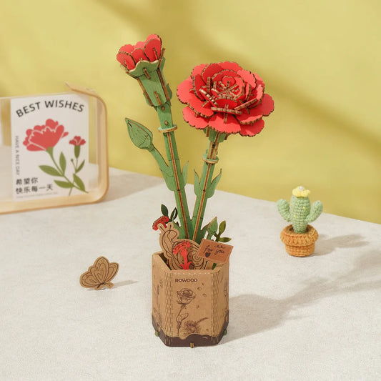 Wooden Bloom Craft Red Carnation