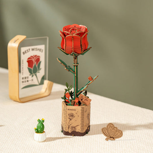 Wooden Bloom Craft Red Rose