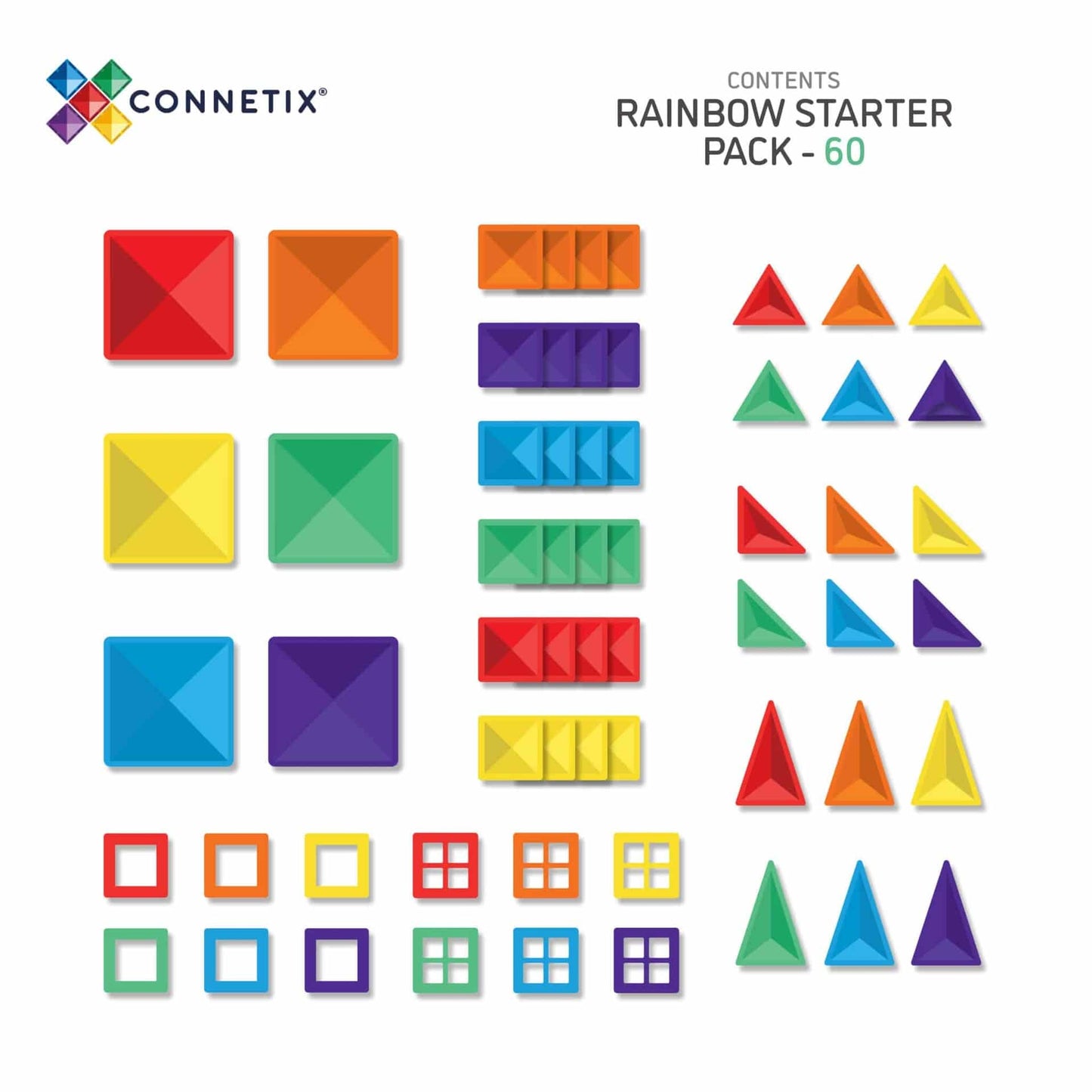 Connetix Rainbow Starter Pack 60pc Magnetic Tiles