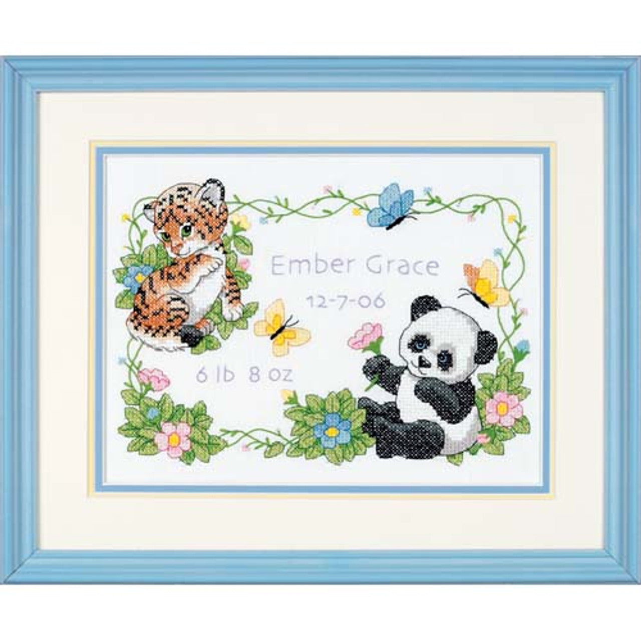 Baby Animals Birth Record Stamped Cross Stitch Kit