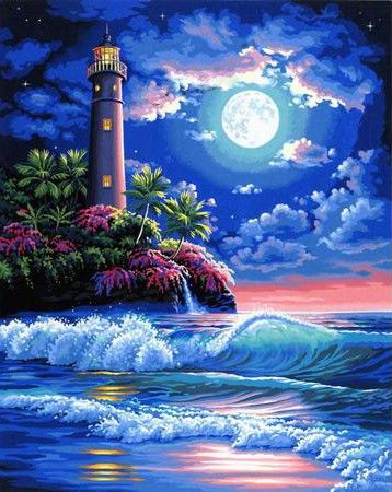 LIGHTHOUSE IN MOONLIGHT 16X20"